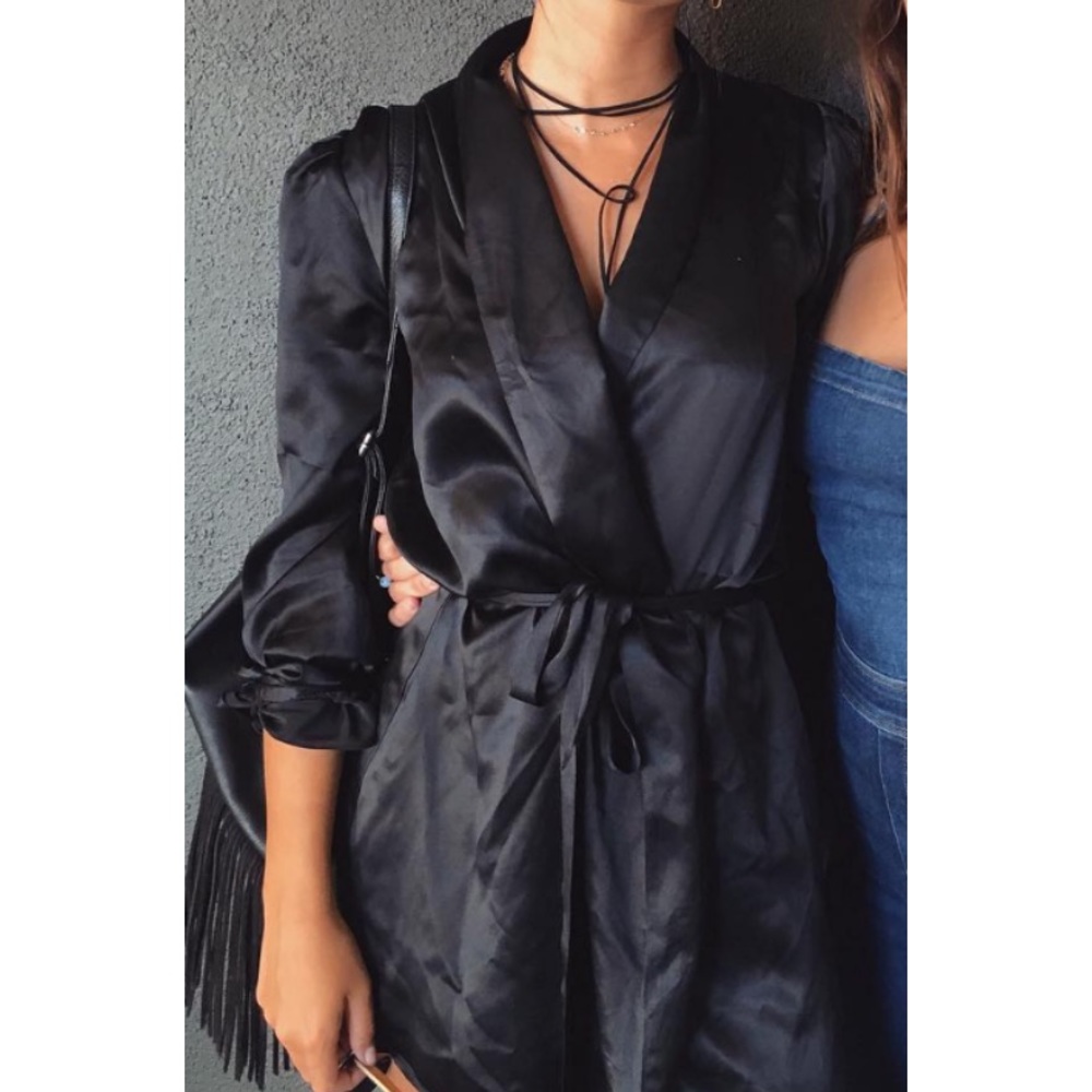 Reformation Black Silk Mini Wrap Dress
